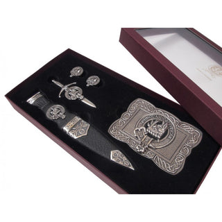 Clan Crest Gift Set (Kilt pin, cuff links, belt buckle, sgian dubh, presentation box)