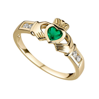 10K GOLD CUBIC ZIRCONIA CLADDAGH RING
