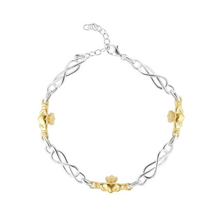 Sterling Silver 10K GOLD & DIAMOND CLADDAGH BRACELET