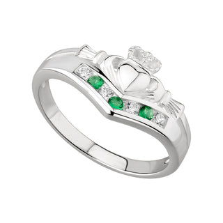 STERLING SILVER CLADDAGH WISHBONE SYN EM & CZ RING