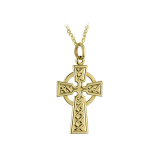 10K GOLD 15MM EMBOSSED CELTIC CROSS NECKLACE