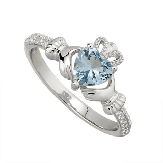 STERLING SILVER CZ CLADDAGH BIRTHSTONE RING DECEMBER