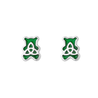 sTERLING SILVER ENAMEL TRINITY TEDDY BEAR STUD EARRINGS