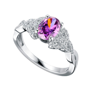 STERLING SILVER CZ TRINITY BIRTHSTONE RING FEBRUARY
