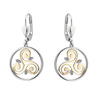SILVER 10K GOLD & DIA SPIRAL CIRCLE EARRINGS