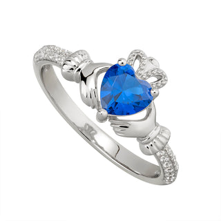 STERLING SILVER CZ CLADDAGH BIRTHSTONE RING SEPTEMBER