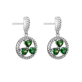sTERLING SILVER GREEN CZ SHAMROCK CIRCLE STUD EARRINGS