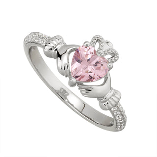 STERLING SILVER CZ CLADDAGH BIRTHSTONE RING OCTOBER