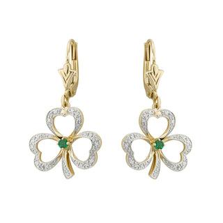 14K DIAMOND & EM SHAMROCK DROP EARRINGS