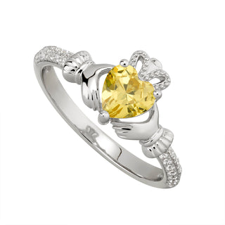 STERLING SILVER CZ CLADDAGH BIRTHSTONE RING NOVEMBER
