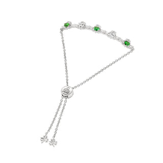 Sterling Silver GREEN & WHITE CRYSTAL CLADDAGH BRACELET