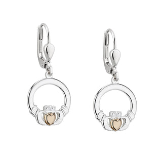 SILVER & 10K GOLD CLADDAGH DROP EARRINGS