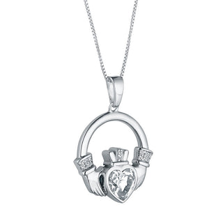 STERLING SLIVER LARGE CZ HEART CLADDAGH NECKLACE