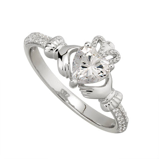 STERLING SILVER CZ CLADDAGH BIRTHSTONE RING APRIL