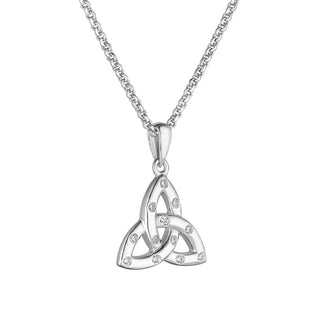 STERLING SLIVER FLUSH SET CZ SMALL TRINITY KNOT NECKLACE