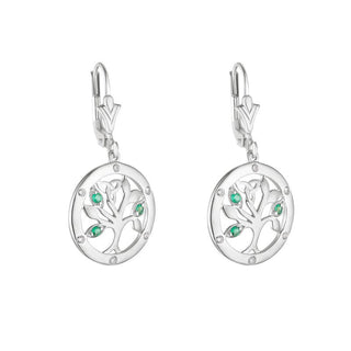 14KW FLUSH SET DIA & EM TREE OF LIFE DROP EARRINGS