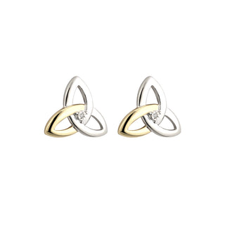 SILVER & 10K GOLD DIAMOND TRINITY KNOT EARRINGS