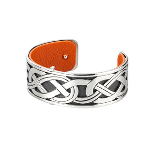 RHODIUM PLATED LEATHER CELTIC CUFF BANGLE