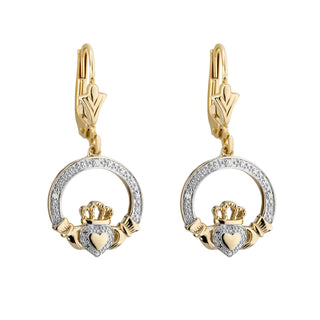 10K DIAMOND CLADDAGH DROP EARRINGS