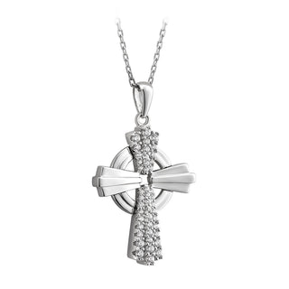 STERLING SLIVER CZ EDGE CELTIC CROSS NECKLACE