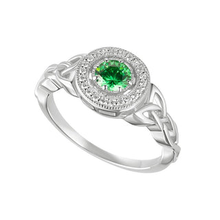 STERLING SILVERCLUSTER SET GREEN CZ TRINITY KNOT RING