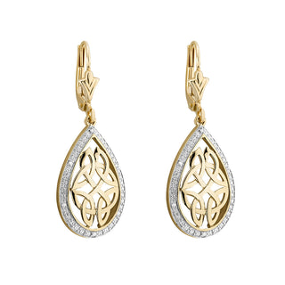10K DIAMOND OVAL CELTIC DROP EARRINGS