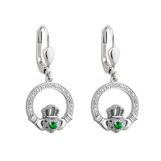 sTERLING SILVER CRYSTAL ILLUSION CLADDAGH DROP EARRINGS