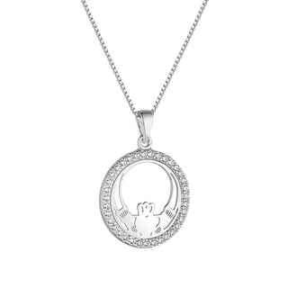 STERLING SLIVER CZ CLADDAGH  NECKLACE