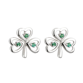 14K WHITE EMERALD SHAMROCK EARRINGS