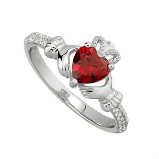 STERLING SILVER CZ CLADDAGH BIRTHSTONE RING JANUARY