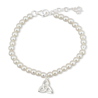 RHODIUM PLATED PEARL TRINITY COMMUNION BRACELET