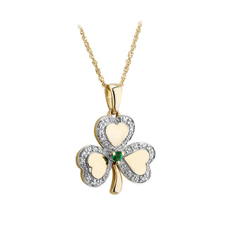 10K DIAMOND & EMERALD SHAMROCK NECKLACE