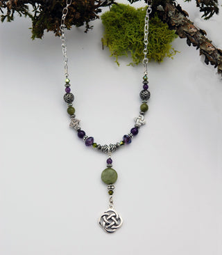 Amethyst and Connemara Marble Necklace with Celtic Knot