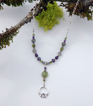 Amethyst and Connemara Marble  Claddagh Necklace