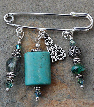 Turquoise and Celtic Cat Pin