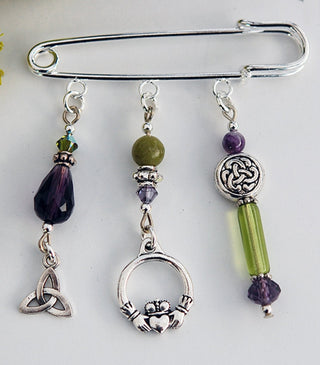 Amethyst and Connemara Irish Claddagh Pin