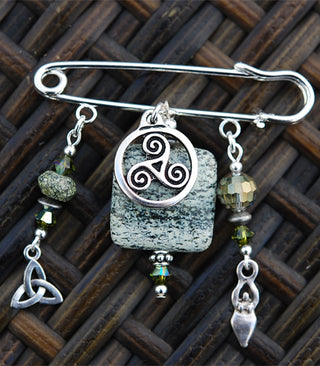 Triskele with Fern Jasper and Serpentine Pin