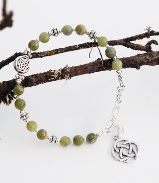 Connemara Marble Beaded Irish Bracelet with Celtic Knot