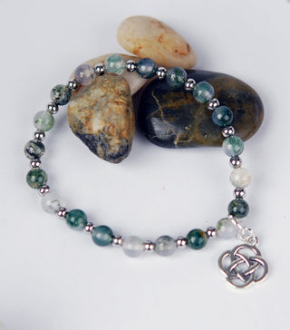 Gardener's Stone Moss Agate Bracelet with Round Celtic Knot