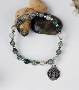 Gardener's Stone Moss Agate Bracelet with Tree of Life