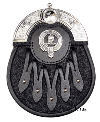Sporran - Charcoal Tweed Leather Leaf Chrome Crest on Targe