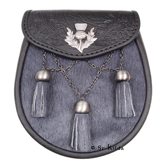 Sporran - Grey Bovine Antique Cross Chains
