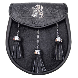 Sporran - Lion - Black Bovine Chrome Tassels