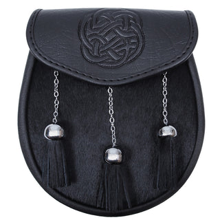 Sporran - Black Bovine Chrome Tassels
