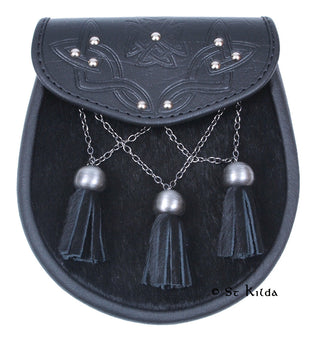 Sporran - Black Bovine Antique Cross Chains