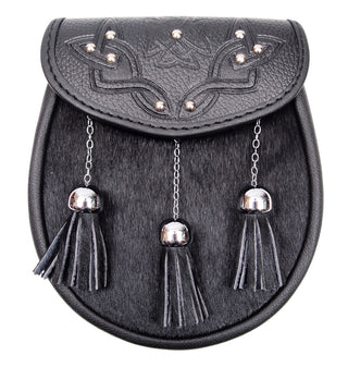 Sporran - Studded Black Bovine Chrome