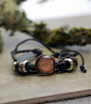 Red Round Celtic Knot Leather Bracelet