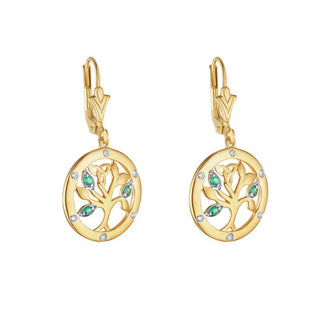 14KY FLUSH SET DIA & EM TREE OF LIFE DROP EARRINGS