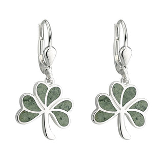 SILVER CONNEMARA MARBLE SHAMROCK DROP EARRINGS