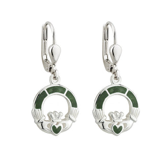SILVER CONNEMARA MARBLE CLADDAGH DROP EARRINGS